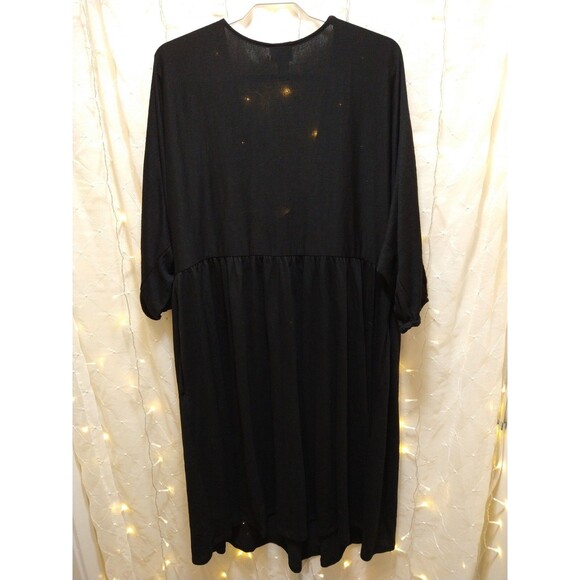AVA & VIV WOMANS 3X BLACK MIDI DRESS 3/4 SLEEVE V NECK RIPPLE W/ POCKETS COMFY - Picture 6 of 10